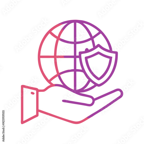 Hand Holding Globe with Shield Icon Representing Global Protection and International Security