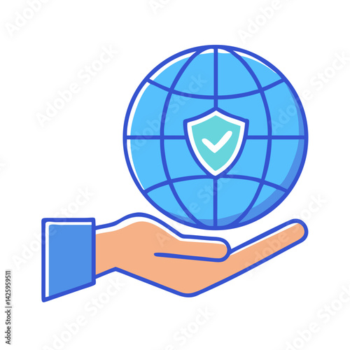 Hand Holding Globe with Shield Icon Representing Global Protection and International Security