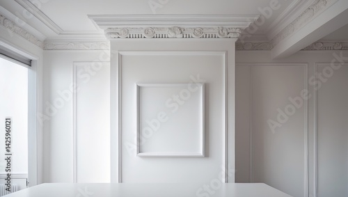 Detail of corner and ceiling cornice featuring intricate molding design