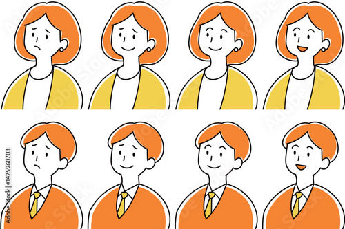 色々な表情のスーツの男性と女性のイラストセット