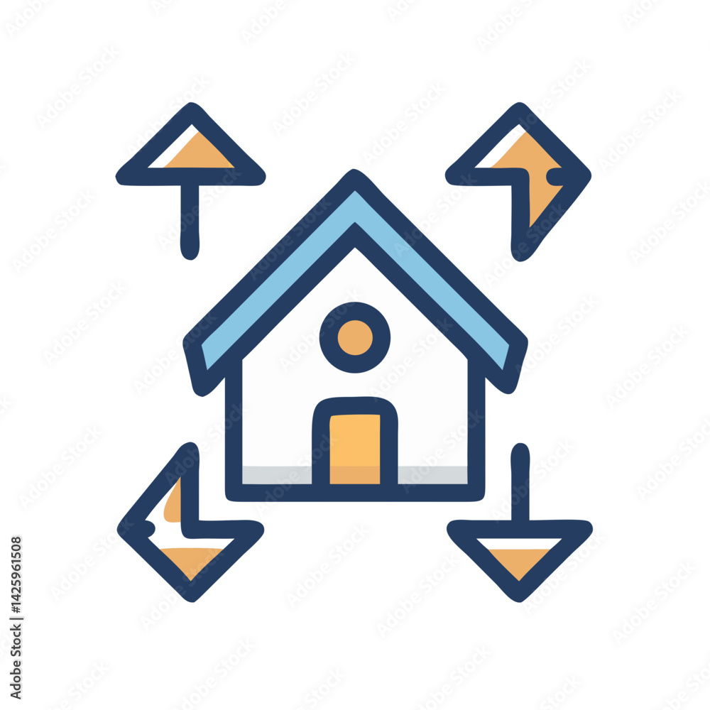 House with Arrows Icon Representing Remote Work and Distributed Workforce