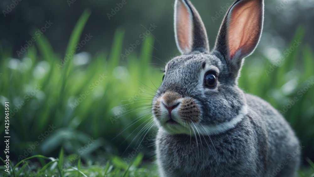Fototapeta premium Close-up of a cautious bunny's muzzle gazing at the camera