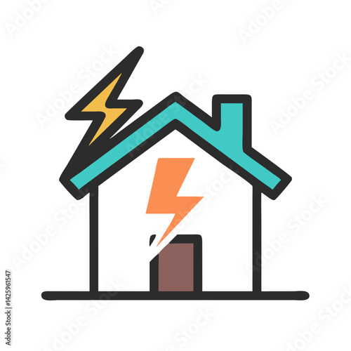 House with Lightning Bolt Icon Representing Storm Damage and Weather Risk