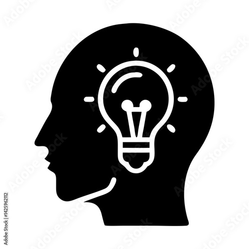 Human Head with Bulb Icon Representing Idea and Creative Thinking