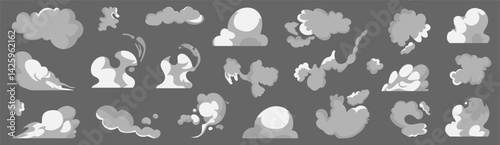 Cartoon smoke cloud collection. Cartoon steam clouds, puff, mist, fog in a flat design
