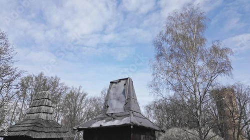 Drone jib shot reveals Selmberg medieval fortress tower Czech Republic