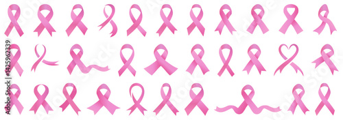 Set of pink cancer ribbon. Cancer ribbon collection