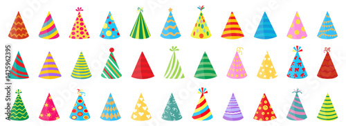 Party celebration cone hat collection. Set of party cone caps