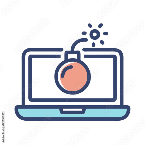 Laptop with Bomb Icon Representing Exploit Attack and Cybersecurity Threat