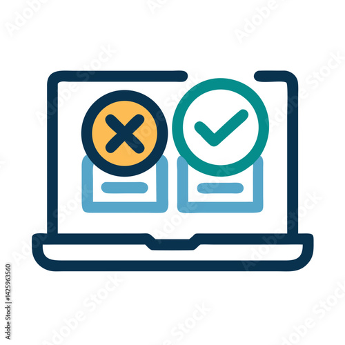 Laptop with Checkmark and Cross Icon Representing Decision Making and System Validation
