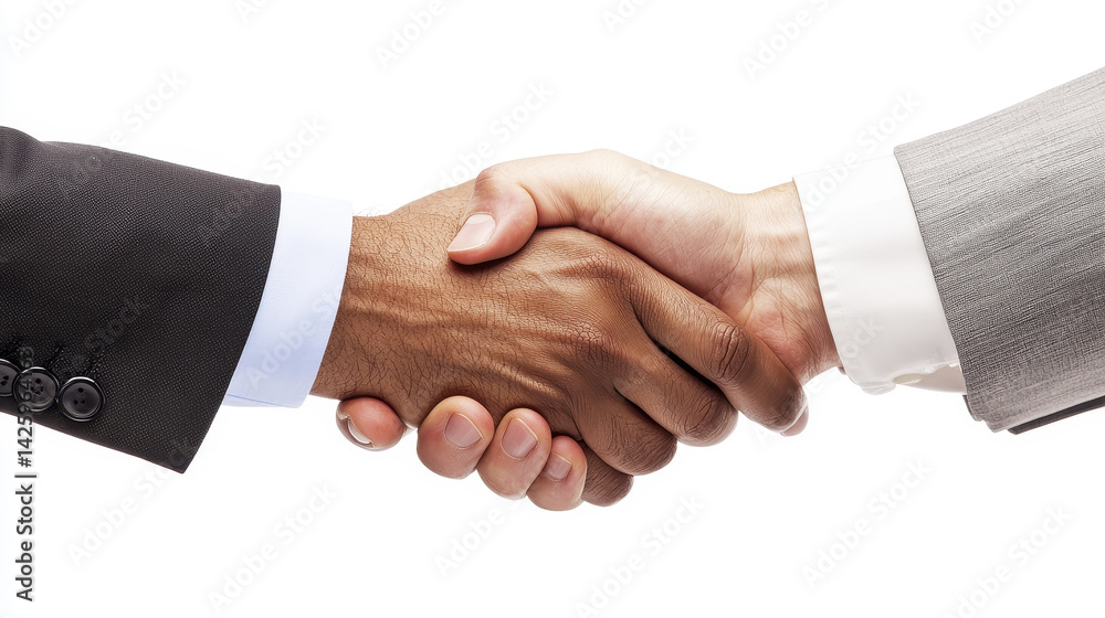 Two business professionals shaking hands in formal setting, symbolizing partnership and agreement