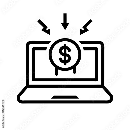 Laptop with Dollar Symbol Icon Representing Ransomware and Cyber Extortion Threat