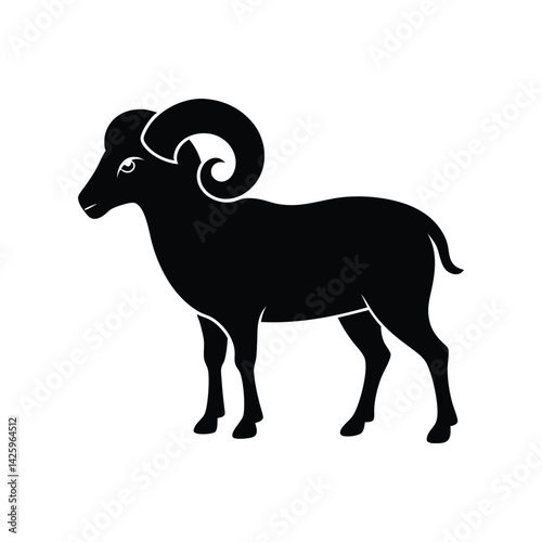 Silhouette of ram vector art in black isolated on white background