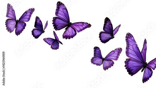 Set of  Purple butterflies flying in the air  isolated on white background PNG,AI GENERATED