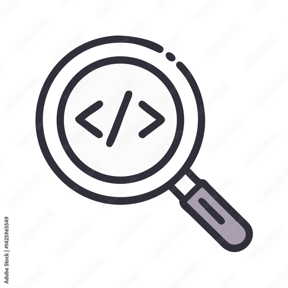 Magnifying Glass with Code Icon Representing Code Review and Software Analysis Magnifying Glass with Code Icon Representing Code Review and Software Analysis