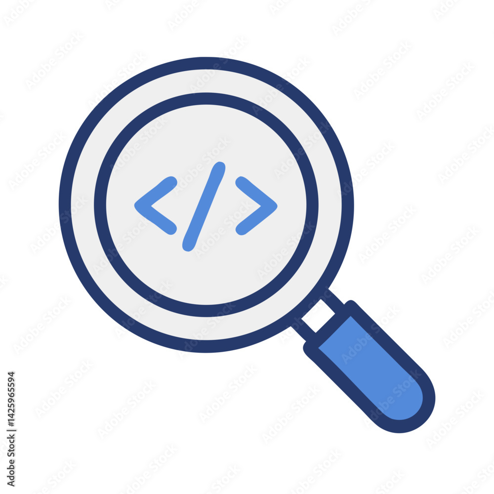 Magnifying Glass with Code Icon Representing Code Review and Software Analysis Magnifying Glass with Code Icon Representing Code Review and Software Analysis