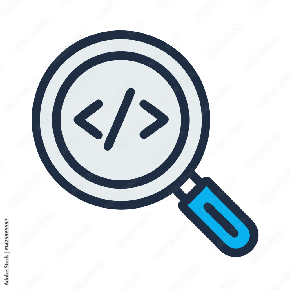 Magnifying Glass with Code Icon Representing Code Review and Software Analysis Magnifying Glass with Code Icon Representing Code Review and Software Analysis