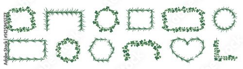 Set of green ivy frames for text. Vector illustration