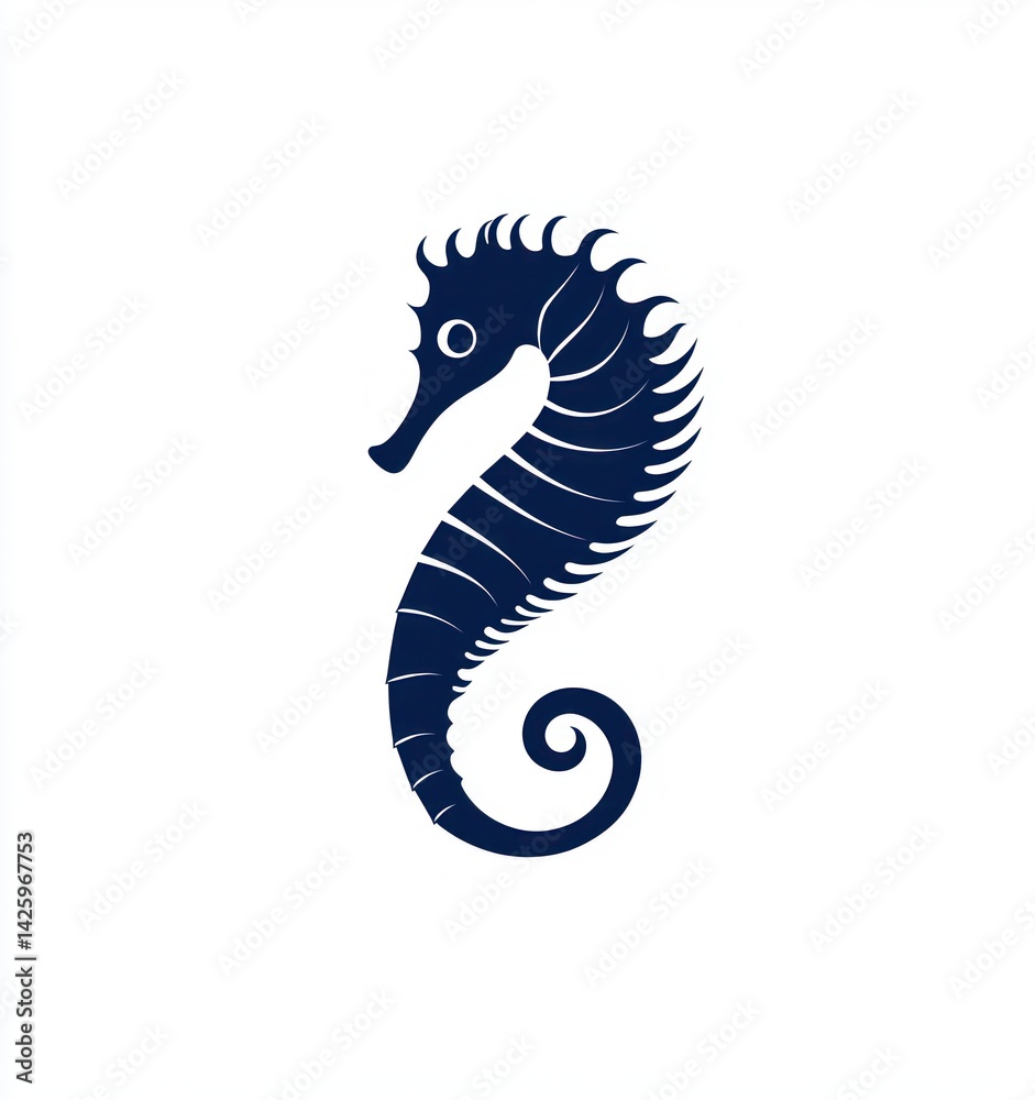 Fototapeta premium Dark blue seahorse illustration, ocean background, marine life design, for nautical decor