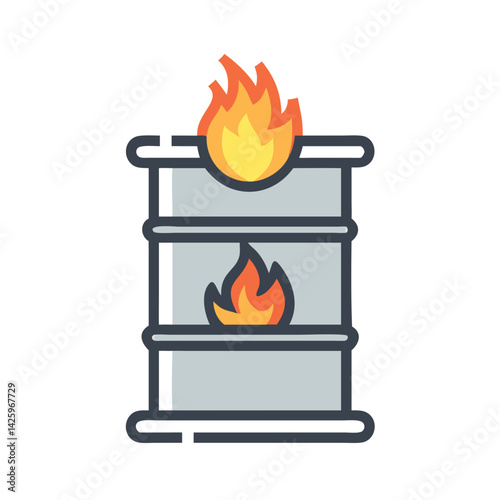 Metal Barrel with Fire Icon Representing Outdoor Heating and Warmth