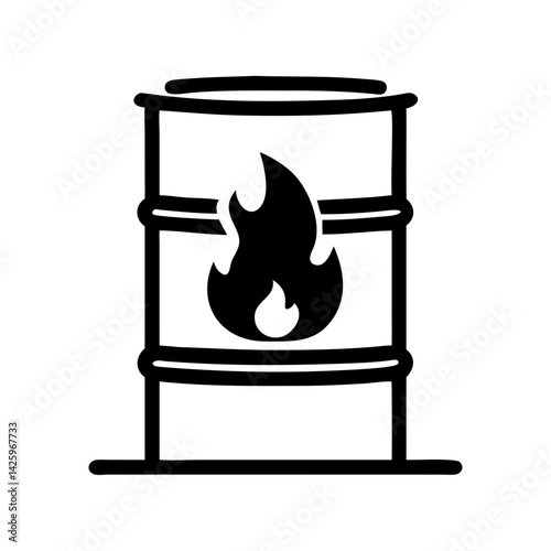 Metal Barrel with Fire Icon Representing Outdoor Heating and Warmth