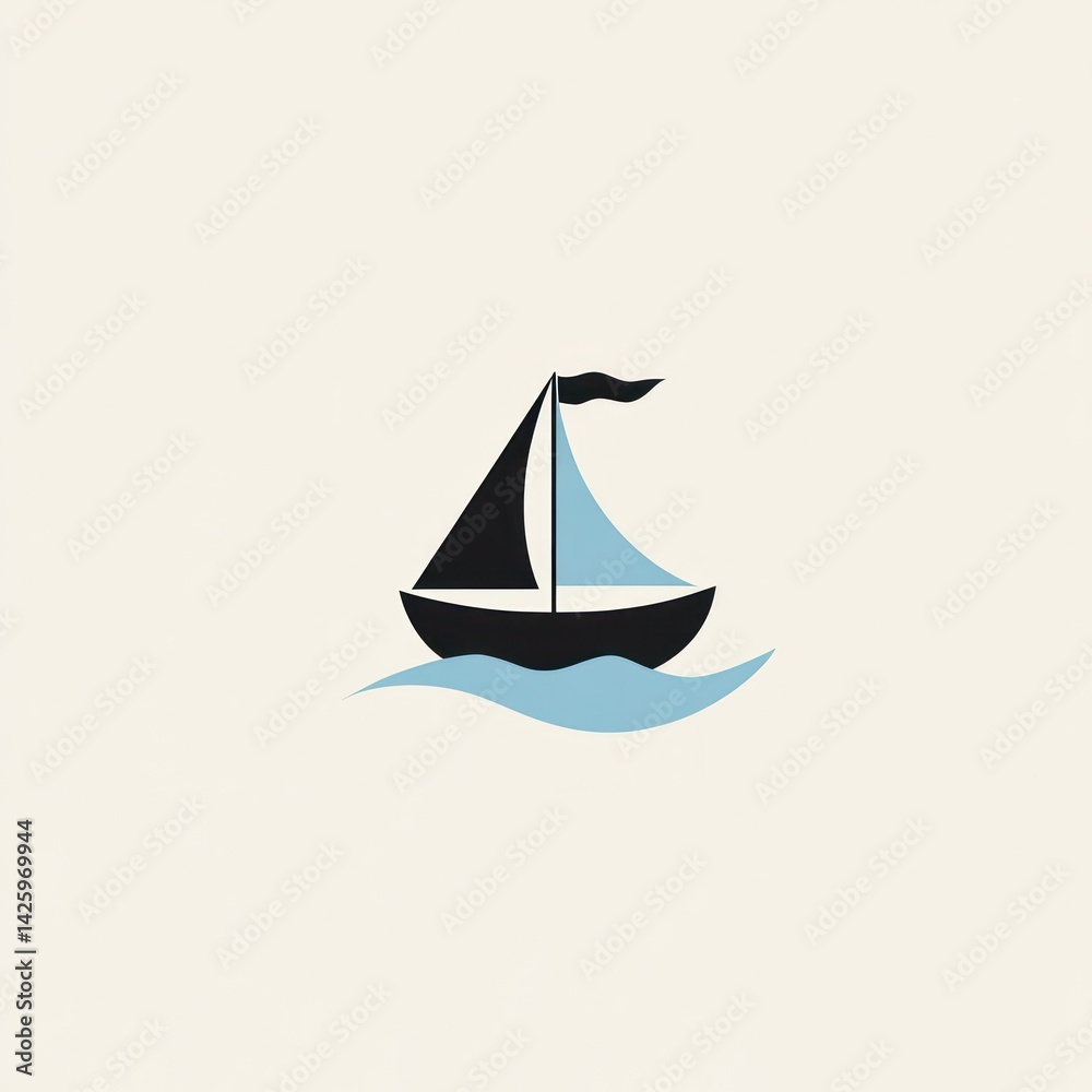 Sailboat sailing on calm sea, simple graphic Sailboat sailing on calm sea, simple graphic