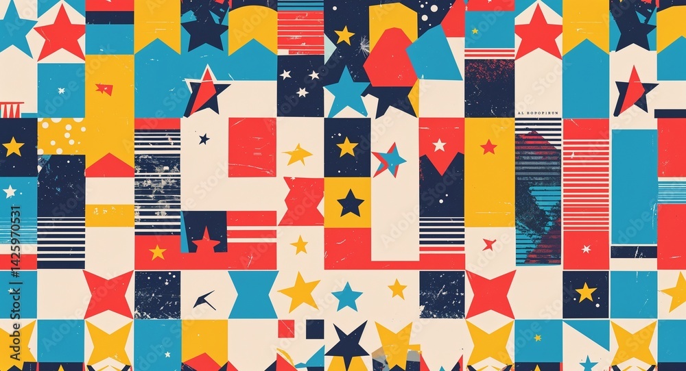 Fototapeta premium colorful stars retro magazine collage abstract pattern art design on plain white background illustration