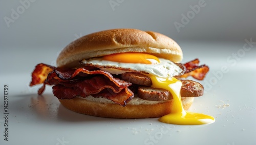 Bacon, Sausage, and Egg Breakfast Roll Sandwich