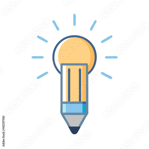  Pencil with Light Rays Icon Representing Creative Thinking