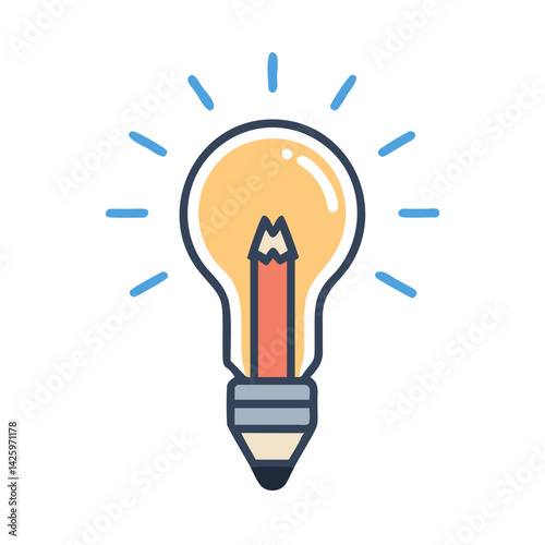  Pencil with Light Rays Icon Representing Creative Thinking