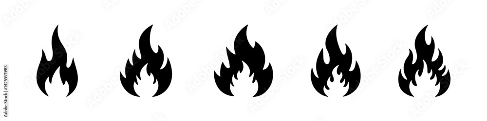 Fire icons set. Flame, bonfire symbol collection. Vector illustration. Fire icons set. Flame, bonfire symbol collection. Vector illustration.