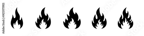 Fire icons set. Flame, bonfire symbol collection. Vector illustration.
