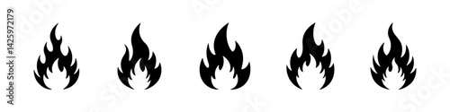 Fire icons set. Flame, bonfire symbol collection. Vector illustration.