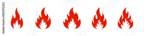 Fire icons set. Flame, bonfire symbol collection. Vector illustration.