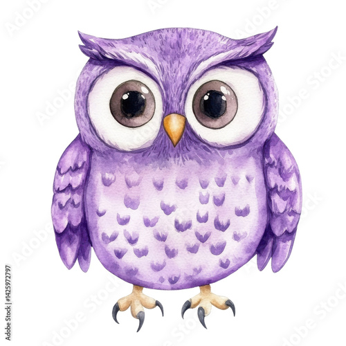 Purple owl watercolor art on transparent Background