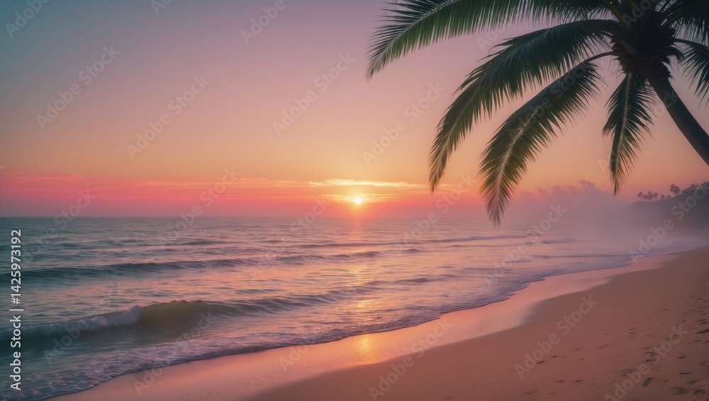 Fototapeta premium Stunning sunset at the beach with beautiful art