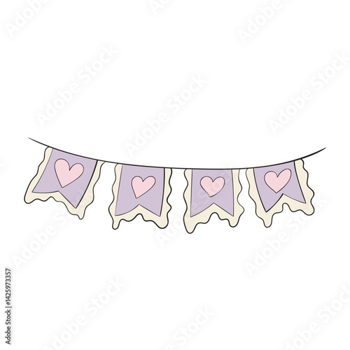 Cute bunting baby pastel Girlish Colors for scrapbook with hearts Vector illustration.