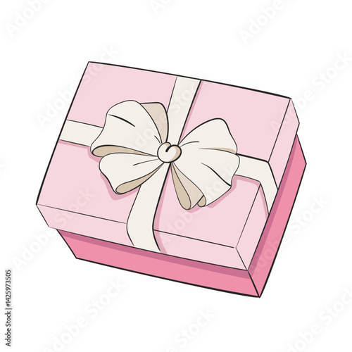 Gift box Pastel Cute Girlish Present With Bow. Gift and present for holiday celebration and special sales offer Anniversary box with wrapping paper and ribbon bow.