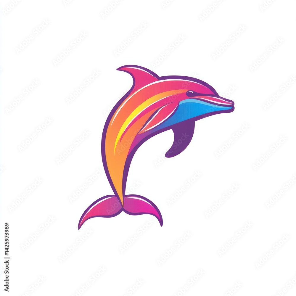 Fototapeta premium Colorful dolphin leaping, vibrant design, isolated background, playful graphic, suitable for kids' products