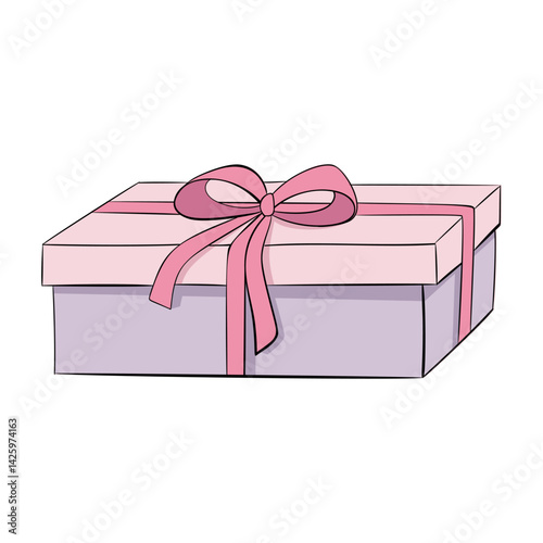 Gift box Pastel Cute Girlish Present With Bow. Gift and present for holiday celebration and special sales offer Anniversary box with wrapping paper and ribbon bow.