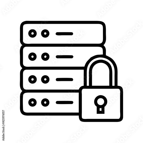 Server with Lock Symbol Representing Secured Data