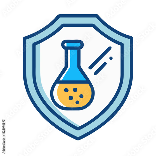 Shield with Lab Flask Icon Representing Innovation