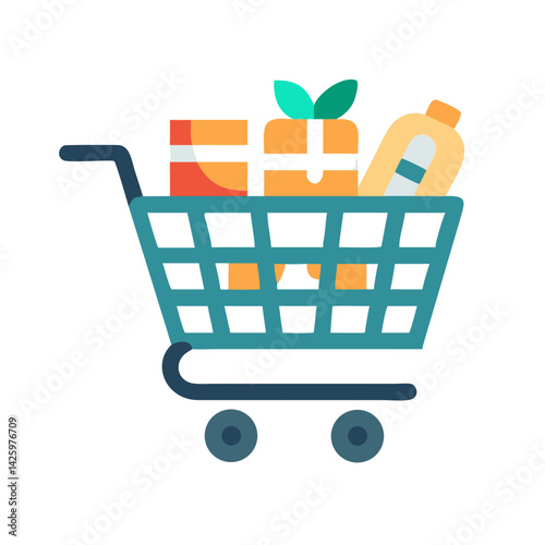  Shopping Cart with Groceries Representing Food