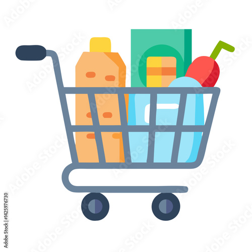 Shopping Cart with Groceries Representing Food
