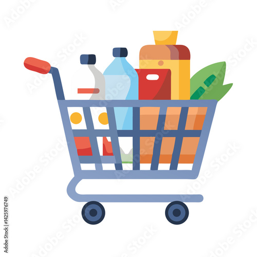  Shopping Cart with Groceries Representing Food