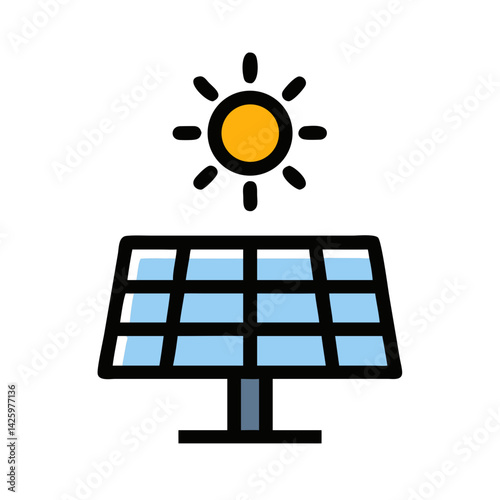 Solar Panel with Sun Representing Clean Energy