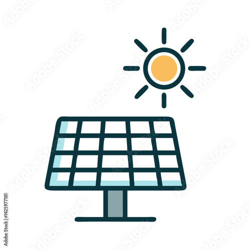 Solar Panel with Sun Representing Clean Energy