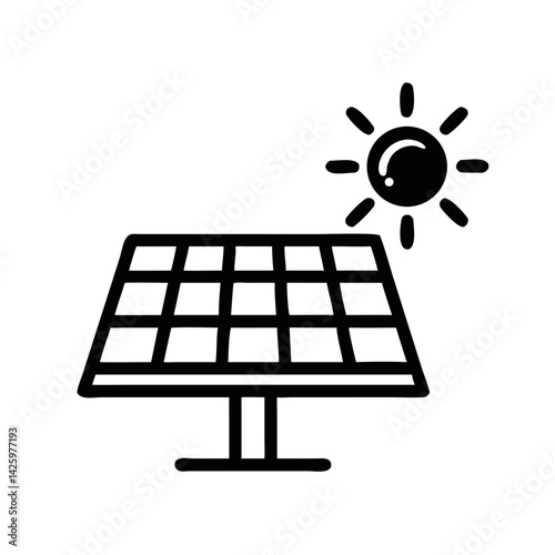 Solar Panel with Sun Representing Clean Energy