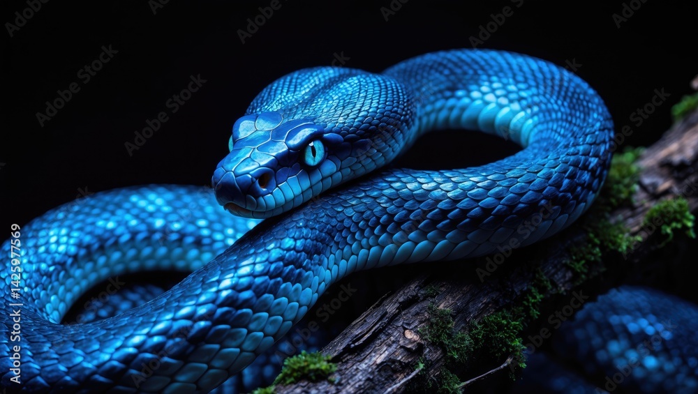 Fototapeta premium Colorful viper reptile in wild habitat with detailed scales