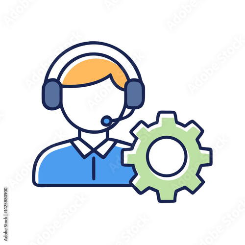 User with Gear Icon Representing Technical Support and System Configuration